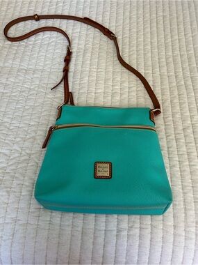Dooney & Bourke Turquoise Pebble Leather Crossbody with Brown Leather Trim